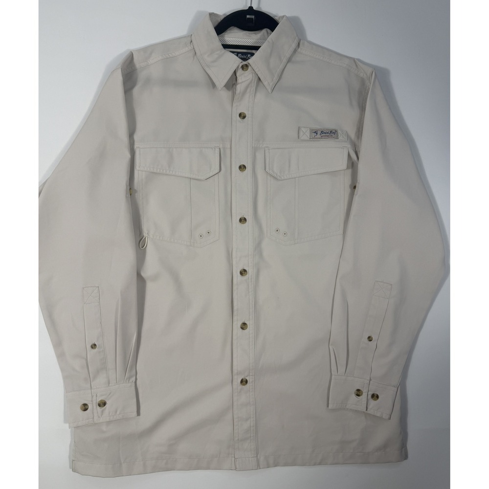 Bimini Bay Fishing Shirt Mens M Tan Excellent Vented Long Sleeve Roll Tab Shirt